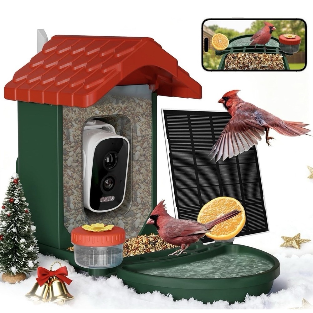 Smart Bird Feeder & Bath 2-in-1 4K Camera Solar AI Identify Outdoor Birdwatching